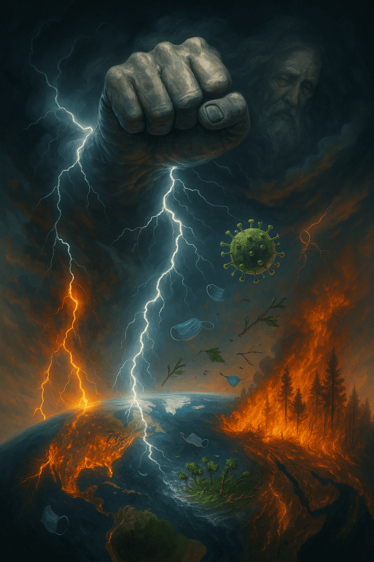 Illustration of nature fighting back in a global calamity