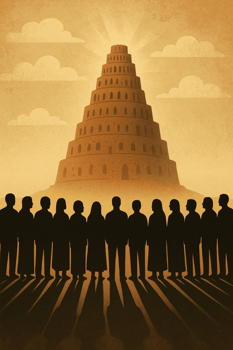 Tower of Babel Reimagined – Unity and Divine Test Illustration