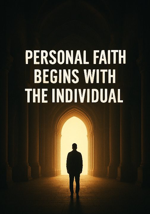 Digital illustration of a multi-faith building combining mosque, church, and temple elements under rays of light, symbolizing personal transformative religion and spiritual unity